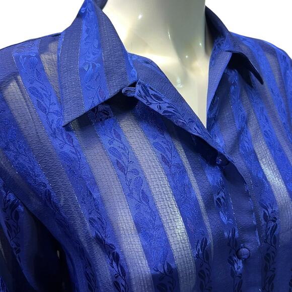 Ship'n Shore Royal Blue Striped Semi-Sheer Polyester Button Down Blouse Size M - Picture 13 of 13